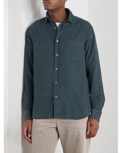 Hartford Blue Paul Cotton-Corduroy Shirt for men