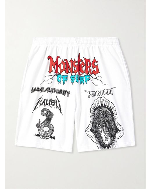 Local Authority White Monsters Of Surf Straight-leg Logo-print Cotton-jersey Shorts for men