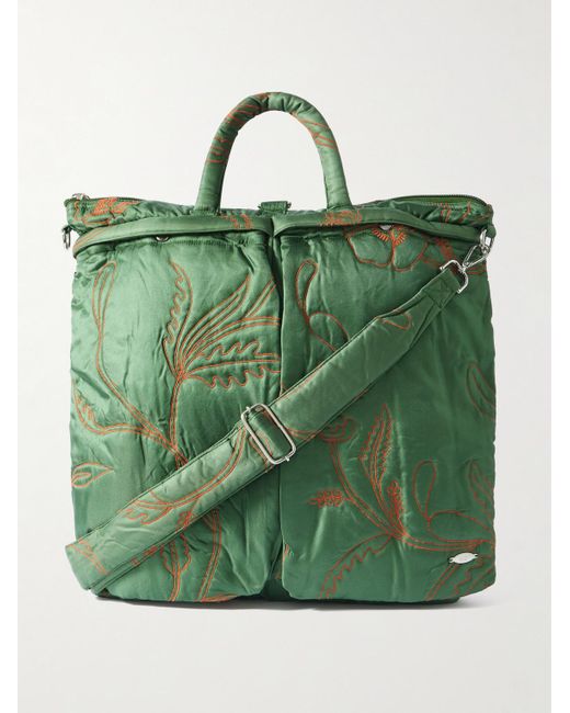 Embroidered Silk-Twill Tote di Kardo in Green da Uomo