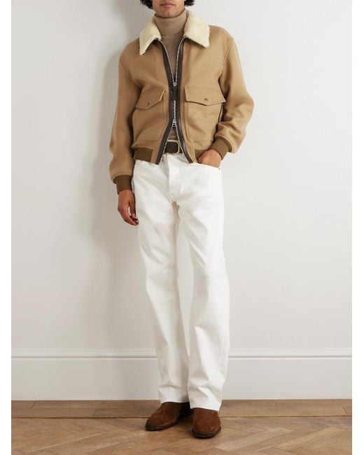 Tom Ford Natural Cropped Wool Jacket With Plush Shearling Collar for men