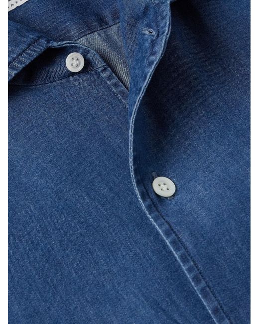 De Petrillo Blue Cotton-Chambray Shirt for men