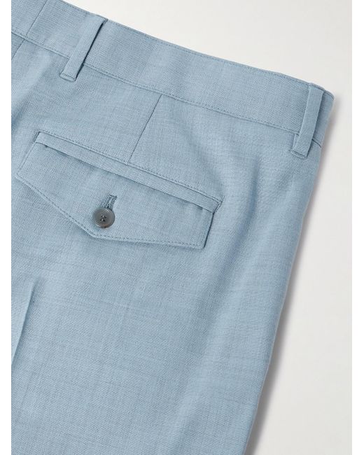 Paul Smith Blue Tapered Pleated Stretch-Wool Suit Trousers for men