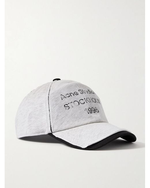 Acne White Carliy Layered Logo-Print Cotton And Hemp-Blend Jersey And Twill Baseball Cap for men