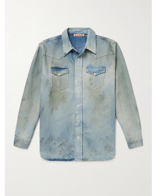 Acne Blue Karty Distressed Denim Overshirt for men