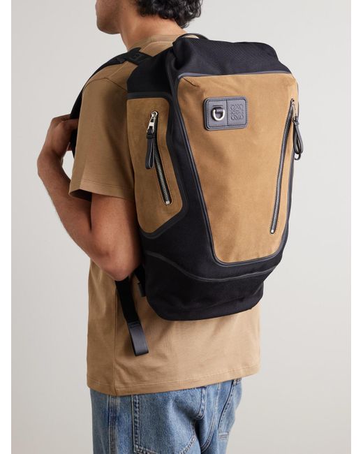 Loewe Black Flex Logo-Embossed Suede And Canvas Backpack for men