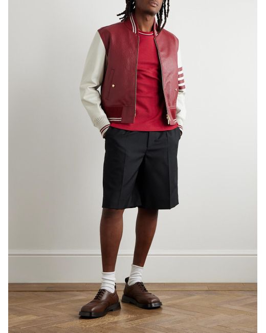 Thom Browne Red Slim-Fit Logo-Appliquéd Striped Waffle-Knit Cotton T-Shirt for men
