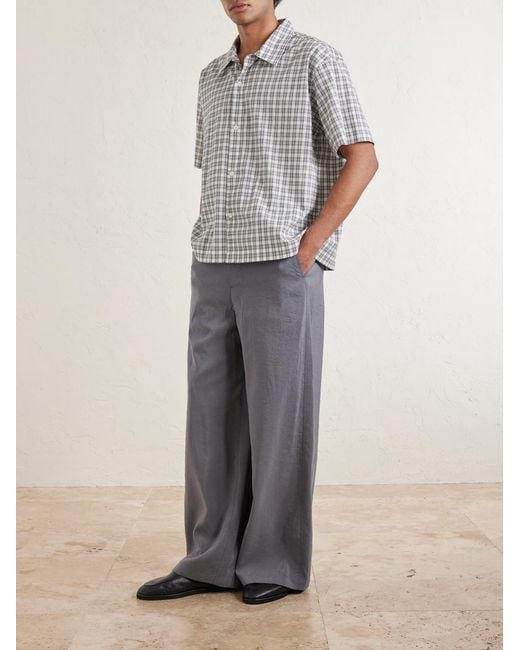 mfpen Gray Holiday Checked Textured Cotton-Blend Shirt for men