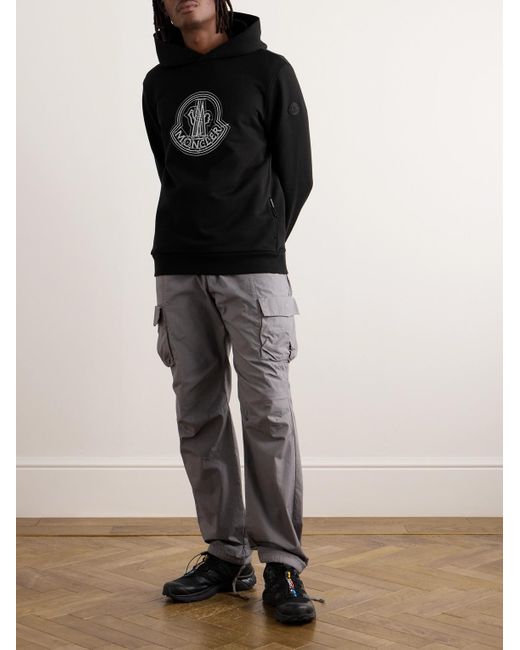 Moncler Hoodie aus Baumwoll-Jersey mit Print und Logoapplikation in Black für Herren