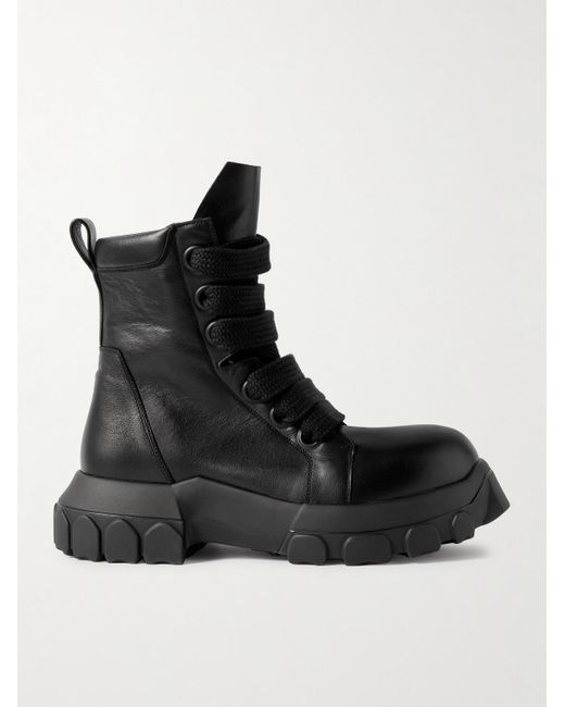 Rick Owens Black Bozo Tractor Leather Boots for men