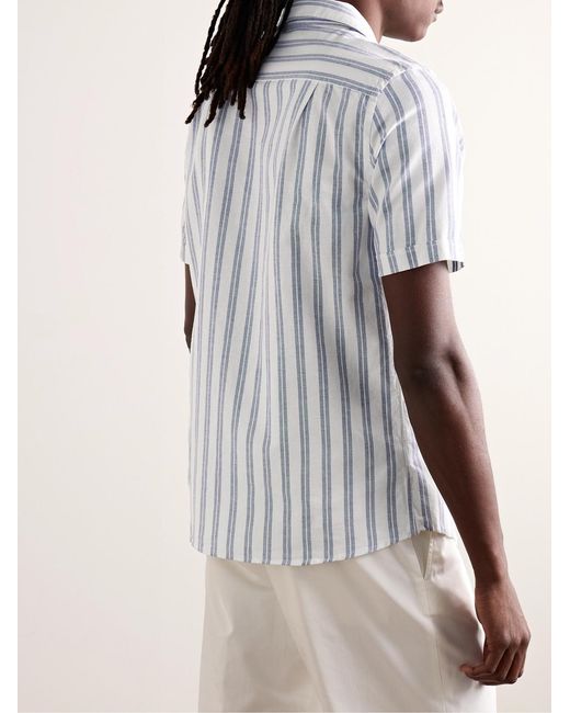 Slowear Blue Glanshirt Camp-Collar Striped Cotton Oxford Shirt for men
