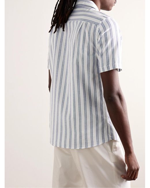 Incotex Blue Glanshirt Camp-collar Striped Cotton Oxford Shirt for men