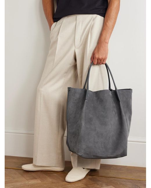 Loro Piana Gray Bale Extra-Large Leather-Trimmed Full-Grain Nubuck Tote Bag for men