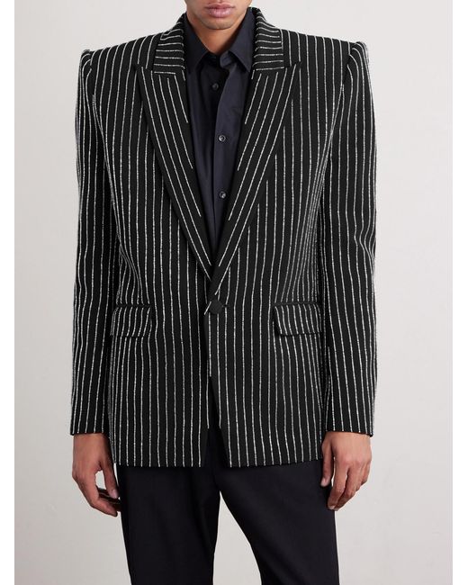 Balmain Black Bead-Embellished Woven Blazer for men