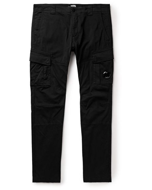 C P Company Black Slim-fit Logo-appliquéd Cotton-blend Cargo Trousers for men