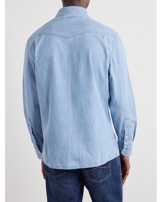Brunello Cucinelli Blue Denim Shirt for men