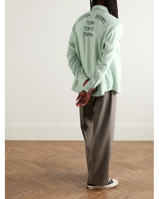 Visvim Green Four Corners Logo-Embroidered Canvas Western Shirt for men