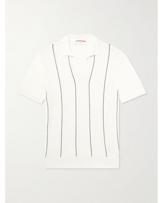 Orlebar Brown White Horton Slim-fit Ribbed Mulberry Silk And Organic Cotton-blend Polo Shirt for men