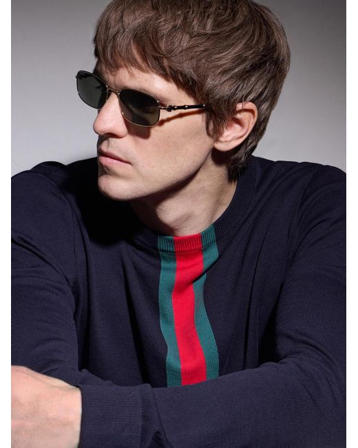 Gucci Metallic Bamboo Square-Frame-Tone And Acetate Sunglasses for men