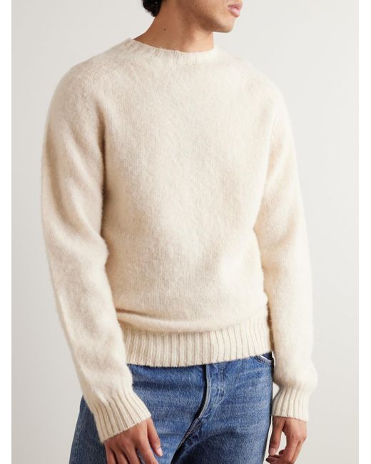 Drake's Natural Brushed Shetland Wool Sweater for men