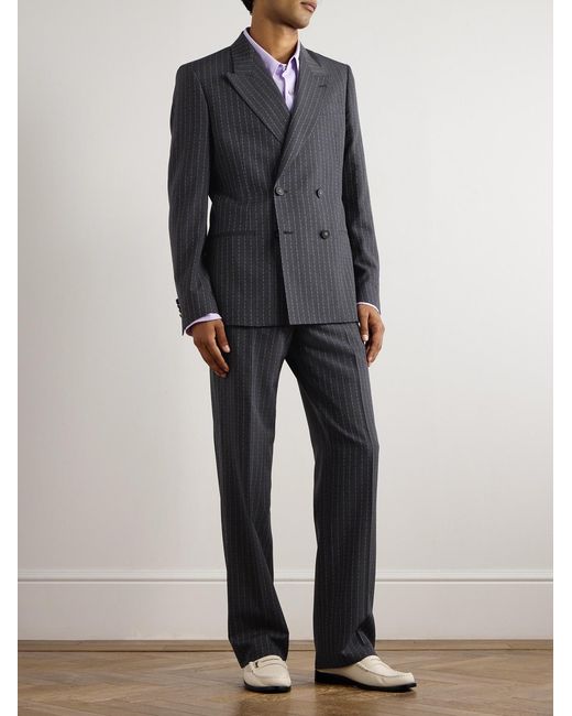 Etro Blue Double-breasted Logo-embroidered Wool-blend Jacquard Suit Jacket for men