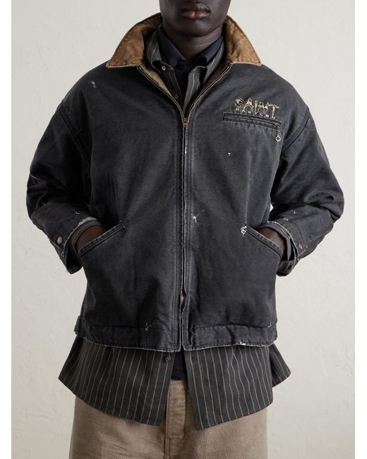 SAINT Mxxxxxx Blue Babylon Detroit Logo-Embroidered Cotton Jacket for men