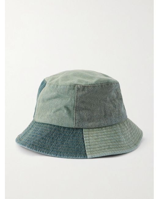 MANAAKI Green Patchwork Denim Bucket Hat for men