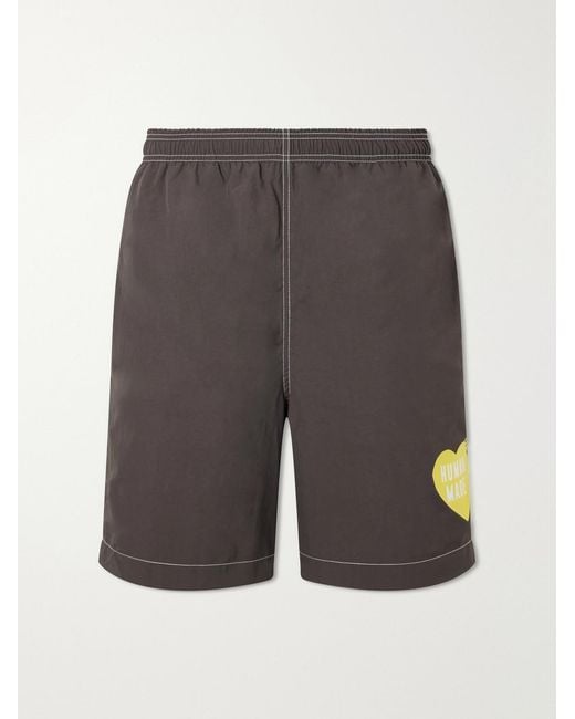 Human Made Gray Straight-Leg Mid-Length Logo-Print Swim Shorts for men