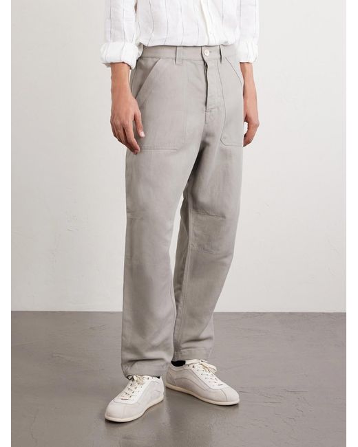 Brunello Cucinelli Gray Straight-leg Linen And Cotton-blend Trousers for men