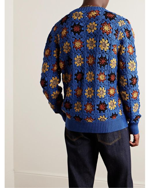 Corridor NYC Blue Crocheted Pima Cotton Cardigan for men