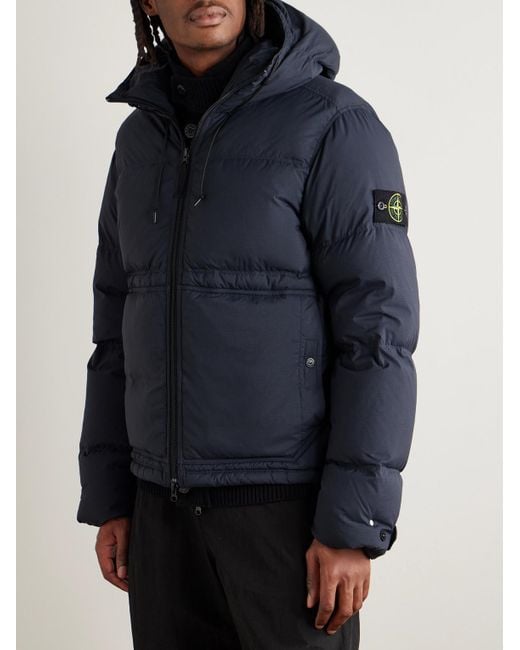 Stone Island Blue Quilted Cordura® Ripstop Hooded Down Jacket for men