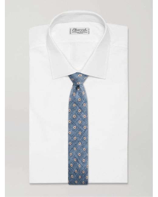 Favourbrook Blue Osterley 8cm Floral-print Silk Tie for men