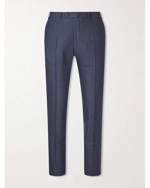Canali Blue Tapered Linen And Wool-Blend Twill Suit Trousers for men