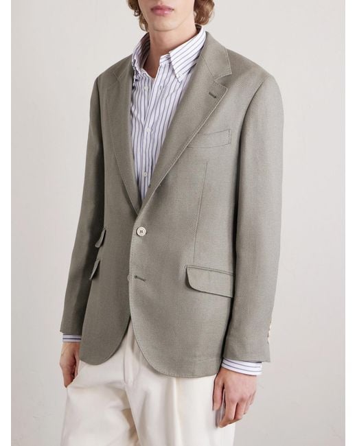 Brunello Cucinelli Gray Silk, Linen And Wool-Blend Blazer for men