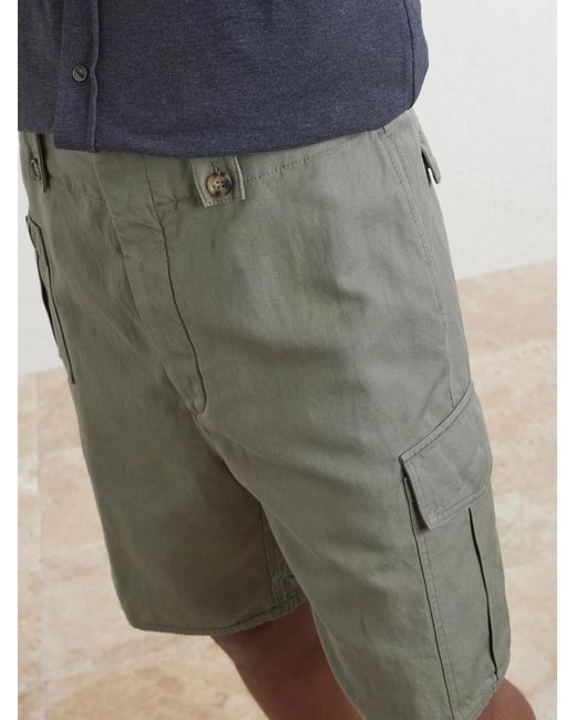 Brunello Cucinelli Green Straight-Leg Cotton And Linen-Blend Canvas Bermuda Shorts for men