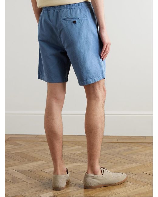 Mr P. Blue Straight-Leg Organic Cotton And Linen-Blend Drawstring Shorts for men