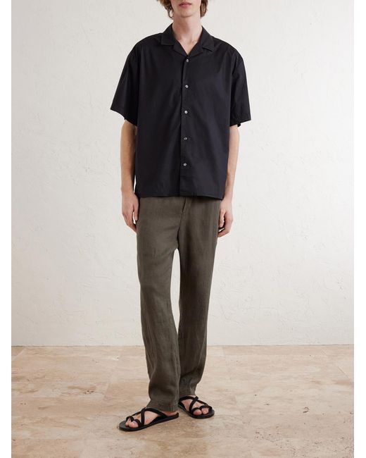 James Perse Blue Convertible-Collar Cotton-Blend Poplin Shirt for men