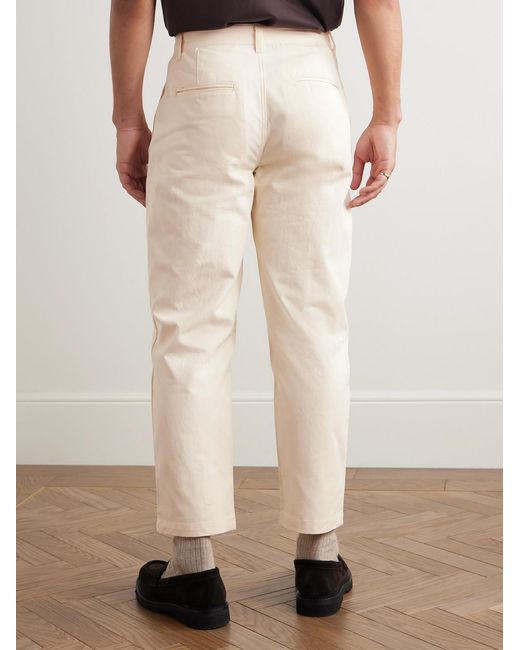 FRIZMWORKS Natural Haworth Tapered Cropped Pleated Cotton-Twill Trousers for men