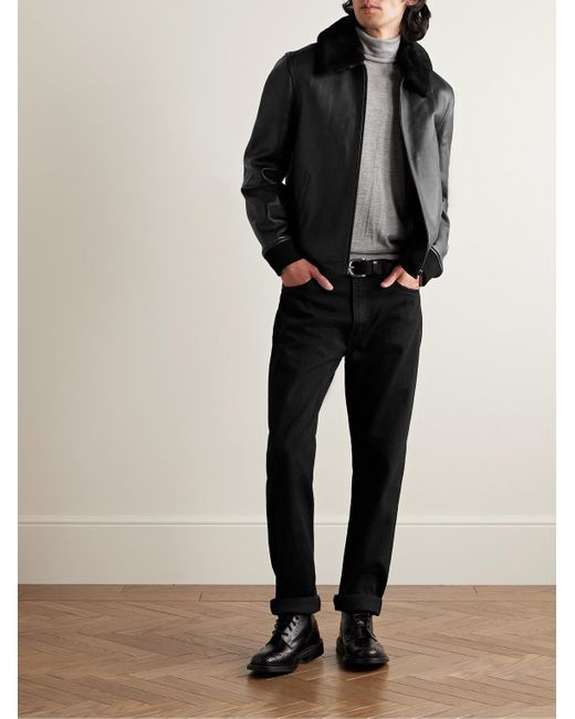 Yves Salomon Black Shearling-trimmed Leather Jacket for men