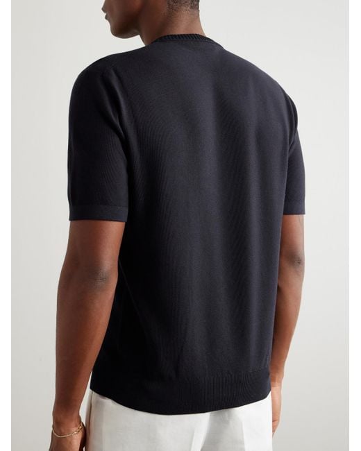 Loro Piana Black Slim-Fit Cotton And Silk-Blend Piqué T-Shirt for men