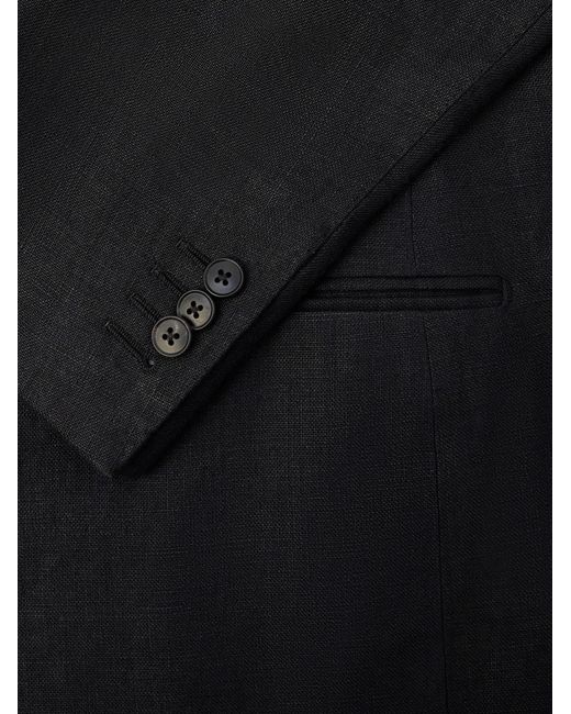 Saman Amel Blue Linen Double-breasted Suit Jacket for men