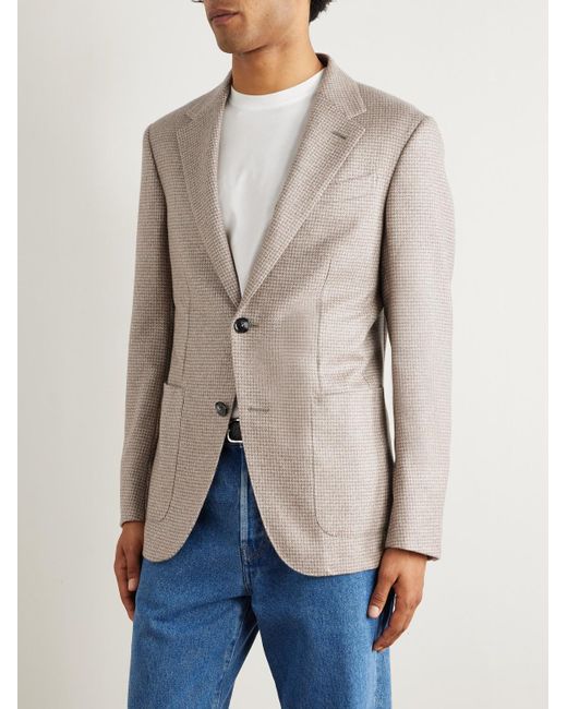 Zegna Natural Houndstooth Silk And Cashmere-blend Blazer for men