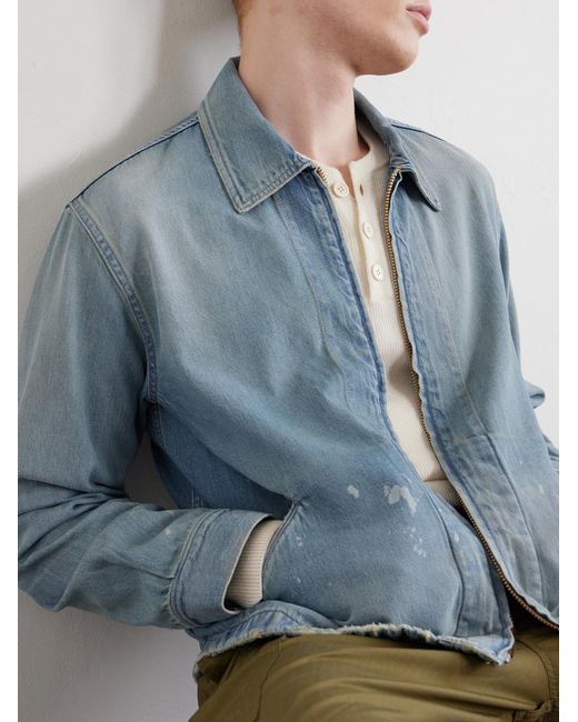 Fullcount Blue Distressed Denim Zip-up Jacket for men