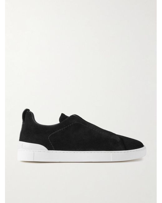 Zegna Black Apos;S Triple Stitch Suede Sneakers for men