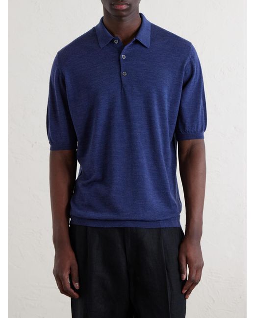 William Lockie Blue Virgin Wool Polo Shirt for men
