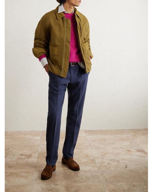 Canali Blue Tapered Linen And Wool-Blend Twill Suit Trousers for men