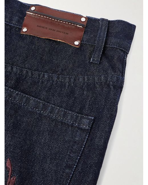 Dries Van Noten Blue Straight-Leg Embroidered Denim Bermuda Shorts for men