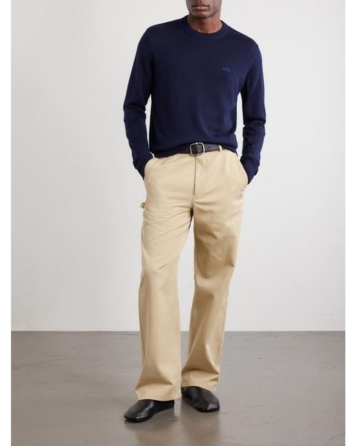 Loewe Blue Anagram-Embroidered Wool-Blend Sweater for men