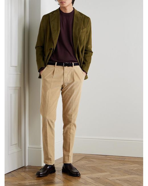 Boglioli Natural Straight-Leg Pleated Garment-Dyed Cotton-Blend Corduroy Suit Trousers for men