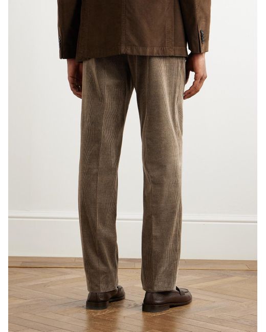 Ralph Lauren Purple Label Natural Gregory Straight-leg Pleated Cotton And Cashmere-blend Corduroy Trousers for men