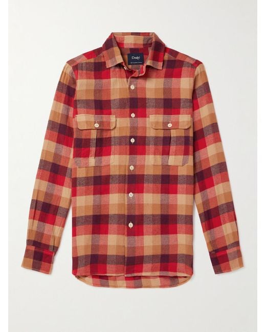Drake's Hemd aus kariertem Baumwoll-Madras in Red für Herren